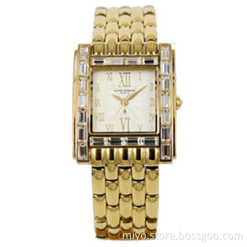 New Luxury Designs Rhinestone Case Ladies' Stainless Steel Watch with IP Gold Plated